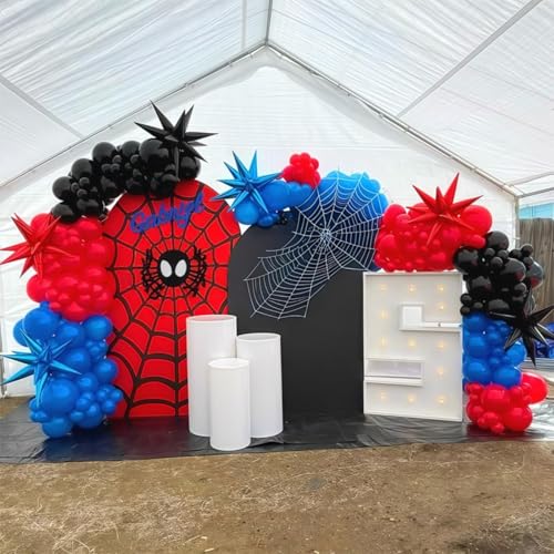 12 Inch Red Blue Black Balloons for Spider Cool Man Birthday Decorations | Royal Blue Red Black Helium Latex Balloon Kit for Boys Spider Halloween Theme Decor Super Men Hero Party Decoration Supplies