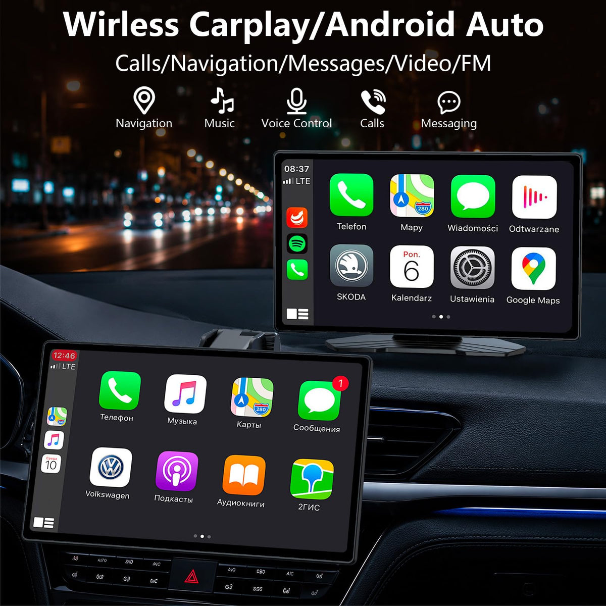 9" Wireless CarPlay Screen with Apple Car Play & Android Auto for Car, OTA Updates, Backup Camera, Bluetooth 5.0, Mirror Link, Voice Control, GPS Navigation, FM, AUX