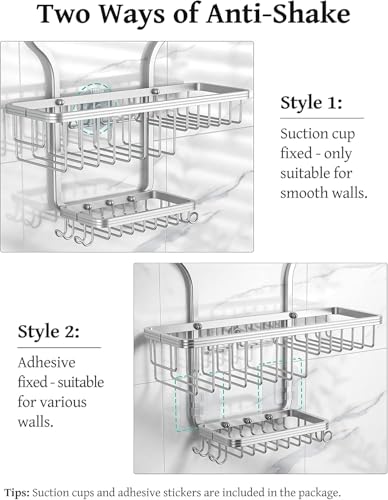 YASONIC Never Rust Shower Caddy Hanging, Aluminum Shower Racks for Inside Shower, 3-Tier Shower Organizer Hanging Over Shower Head with Hooks and Soap Holder, Silver