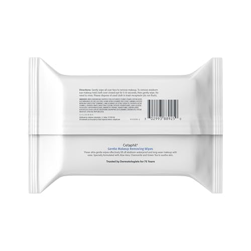 Cetaphil Gentle Makeup Remover Face Wipes, Fragrance Free, 25 Count | Sensitive skin safe, alcohol-free, fragrance-free, daily facial cleansing, removes makeup, dermatologist recommended