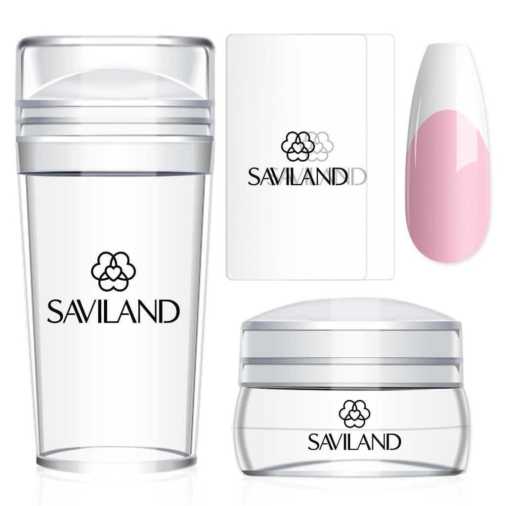 SAVILAND French Tip Tool Silicone Nail Stamper 4PCS | Long & Short Silicone Nail Stamp with Scrapers, Fast Easy French Nails, Nail Stuff for French Manicure Home DIY Salon