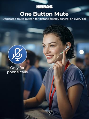 HEIBAS Bluetooth Headset, Wireless Earpiece with Mic for Work | 72H Playtime, 500mAh Charging Case, Hands-Free Calling with Mute Button for Work, Trucker, Office, Driving, iPhone, Black