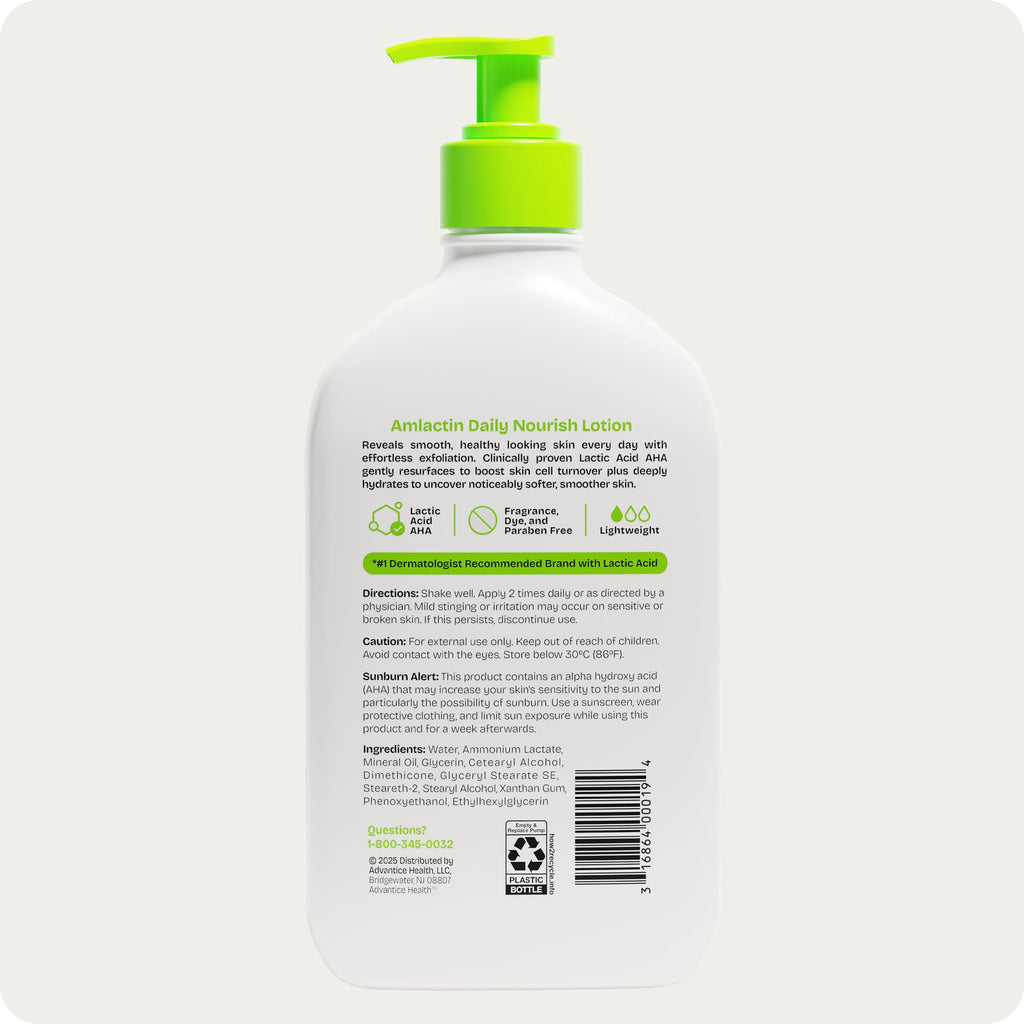 Amlactin Daily Nourish Body Lotion, 12% Lactic Acid, 14.1 oz | 12% lactic acid body lotion exfoliates and moisturizes dry skin to help reveal softer, smoother daily hydration.