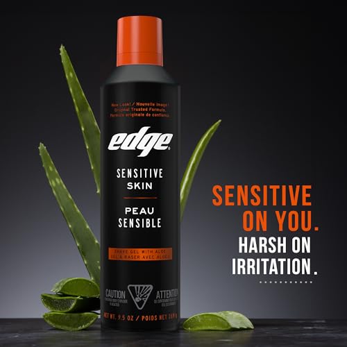 Edge Shaving Gel for Men, Sensitive Skin, 9.5 oz (2 Pack) | Sensitive skin shaving cream gel, Reduces irritation, Aloe-enriched formula, Lubricates for razors, Moisturizing glide
