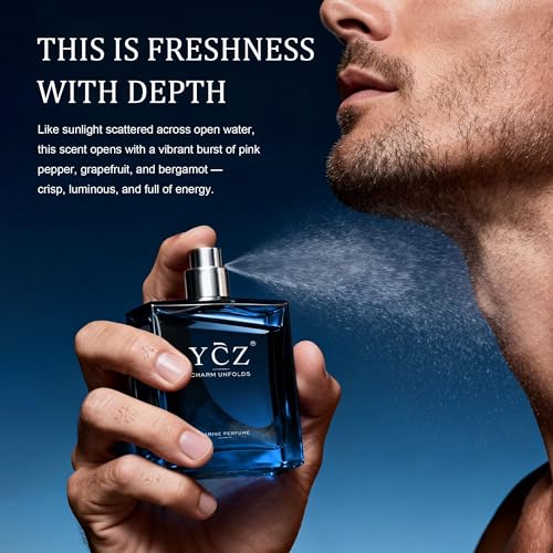Ycz Midnight Marine Eau de Parfum for Men, 1.7 Fl Oz | Long-Lasting Fresh Marine Woody Fragrance with Grapefruit, Ginger, and Cedar Notes for Daily Wear, Date Nights, and Gifts.
