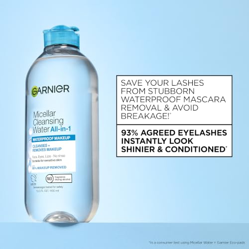 Garnier SkinActive Micellar Water For Waterproof Makeup, Facial Cleanser & Makeup Remover, 13.5 Fl Oz (400mL), 1 Count (Packaging May Vary)