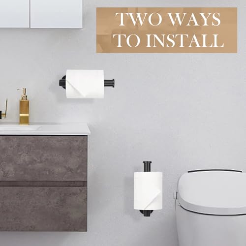 JOPOFI Toilet Paper Holder - Adhesive Toilet Paper Holder - Matte Black | Toilet Paper Holder Wall Mount for Bathroom,Stainless Steel Command Strip Toilet Paper Roll Holder Stick On Wall,No Drilling