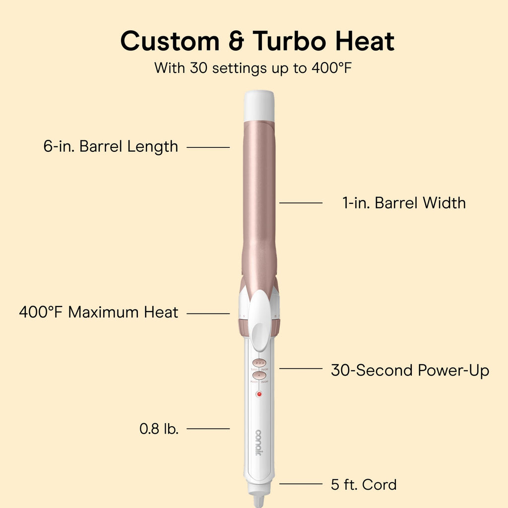 Conair Curling Iron, Double Ceramic, 1-in. Barrel, White/Rose Gold | Hair curler and hair waver for medium to long hair, 30 heat settings, dual voltage, built-in heat protection, auto-off