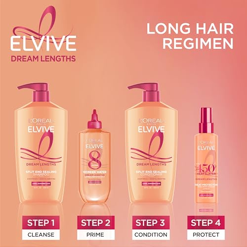 L'Oreal Paris Elvive Dream Lengths Shampoo and Conditioner Set, Seals Split Ends, Hydrating & Strengthening Hair Repair, Fine Castor Oil and Vitamins B3 and B5, 56 Fl Oz Set