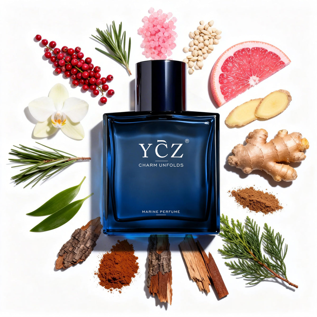 Ycz Midnight Marine Eau de Parfum for Men, 1.7 Fl Oz | Long-Lasting Fresh Marine Woody Fragrance with Grapefruit, Ginger, and Cedar Notes for Daily Wear, Date Nights, and Gifts.
