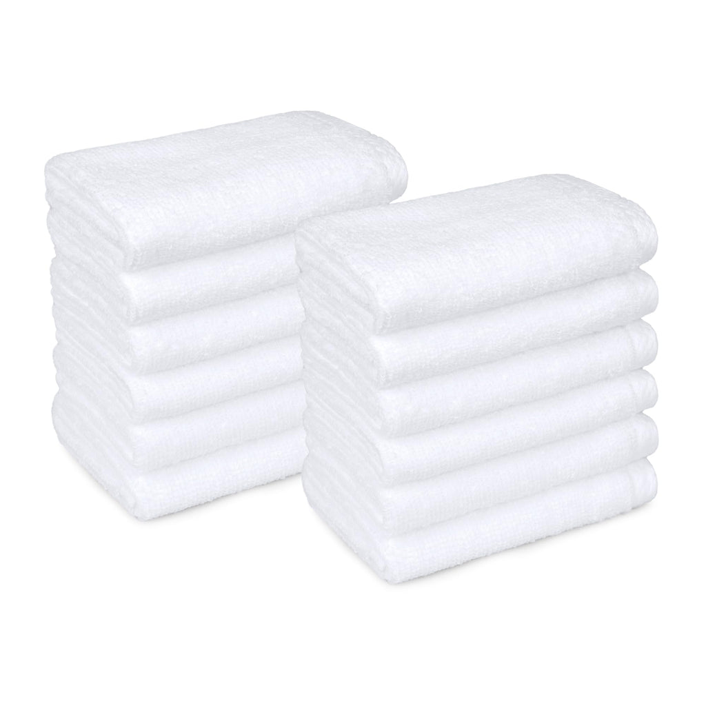 Amazon Basics Cotton Washcloths, Lightweight Quick-Dry, Absorbent Face and Body Towel Set, 12" x 12", White, 12-Pack