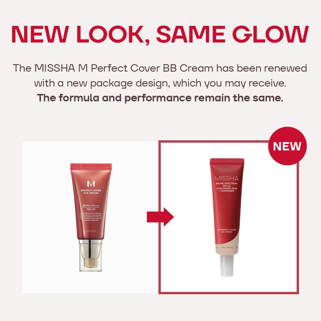 MISSHA M Perfect Cover BB Cream No.23 Natural Beige SPF 42 PA+++ 1.69 oz | Light-medium cool-neutral skin; tinted moisturizer for face, buildable coverage, smooth natural finish, daily wear