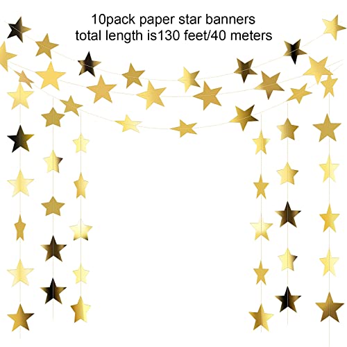 Patelai 130 ft Star Garland Banner Decor, Gold | Glitter Star Hanging Streamer, Twinkle Backdrop, Christmas Decorations, Birthday Supplies, Homecoming Party Decorations