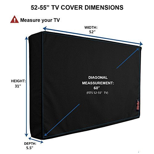 iBirdie Outdoor TV Cover 52 to 55 inch Weatherproof and Waterproof | Black, 52"L x 31"H Cover Size, 600D Thick Fabric, Outside Flat Screen Protector with Bottom