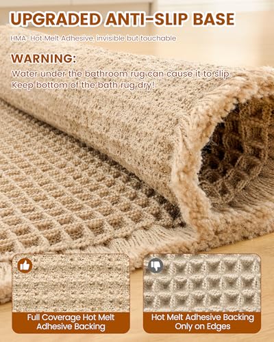 Smiry Waffle Bath Mat 30X20, Extra Soft Absorbent Bathroom Rugs, Brown | Non Slip Machine Washable Quick Dry Bath Rugs for Bathroom Floor, Tub, Shower, Home Decor Accessories