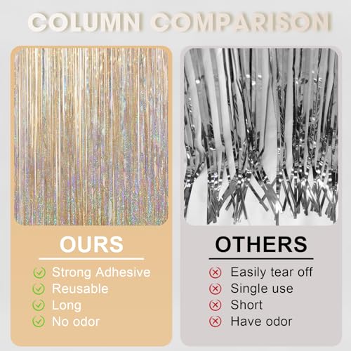 Voircoloria Champagne Foil Fringe Backdrop Curtains, 3.3x6.6ft, 3pcs | Tinsel Streamers, Birthday Party Decorations, Baby Shower, Gender Reveal, Graduation
