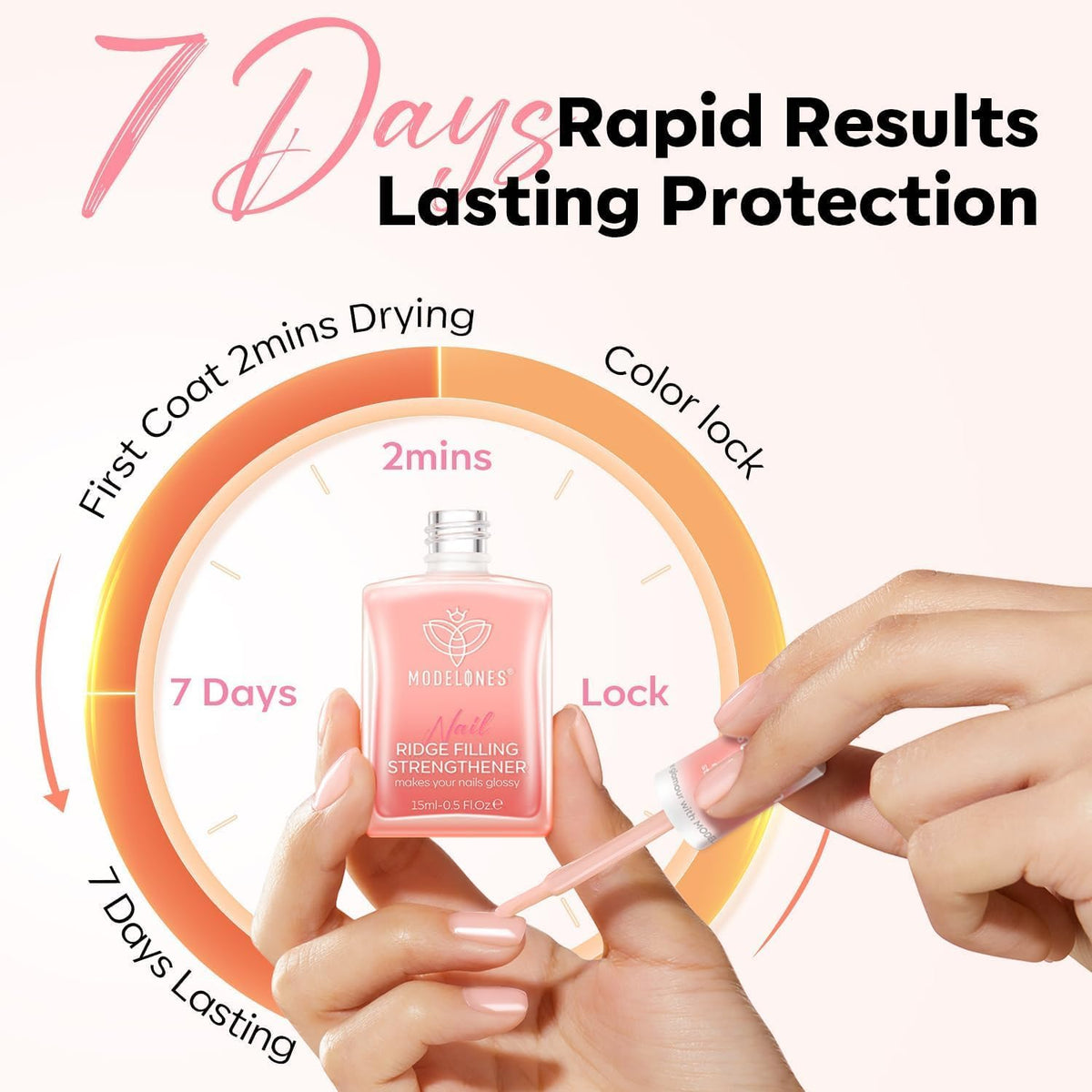 modelones Nail Strengthener and Growth Nail Hardener Pink Nail Polish | Nail Stuff Extra Strong and Growth Nail Repair Damaged Nails Strengthening Polish Ridge Filler for Nails & Toenails 15ML