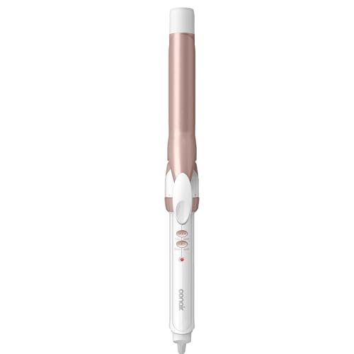 Conair Curling Iron, Double Ceramic, 1-in. Barrel, White/Rose Gold | Hair curler and hair waver for medium to long hair, 30 heat settings, dual voltage, built-in heat protection, auto-off