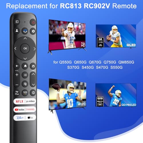 Only for TCL Google TV Remote Control Replacement, Responsive, No Setup | Rugged Durable RC813 Compatible with TCL QM8/QM7/S5/S4/S3/Q7/Q6/Q5 4K UHD HDR LED QLED QD-Mini LED Full-HD Smart TVs