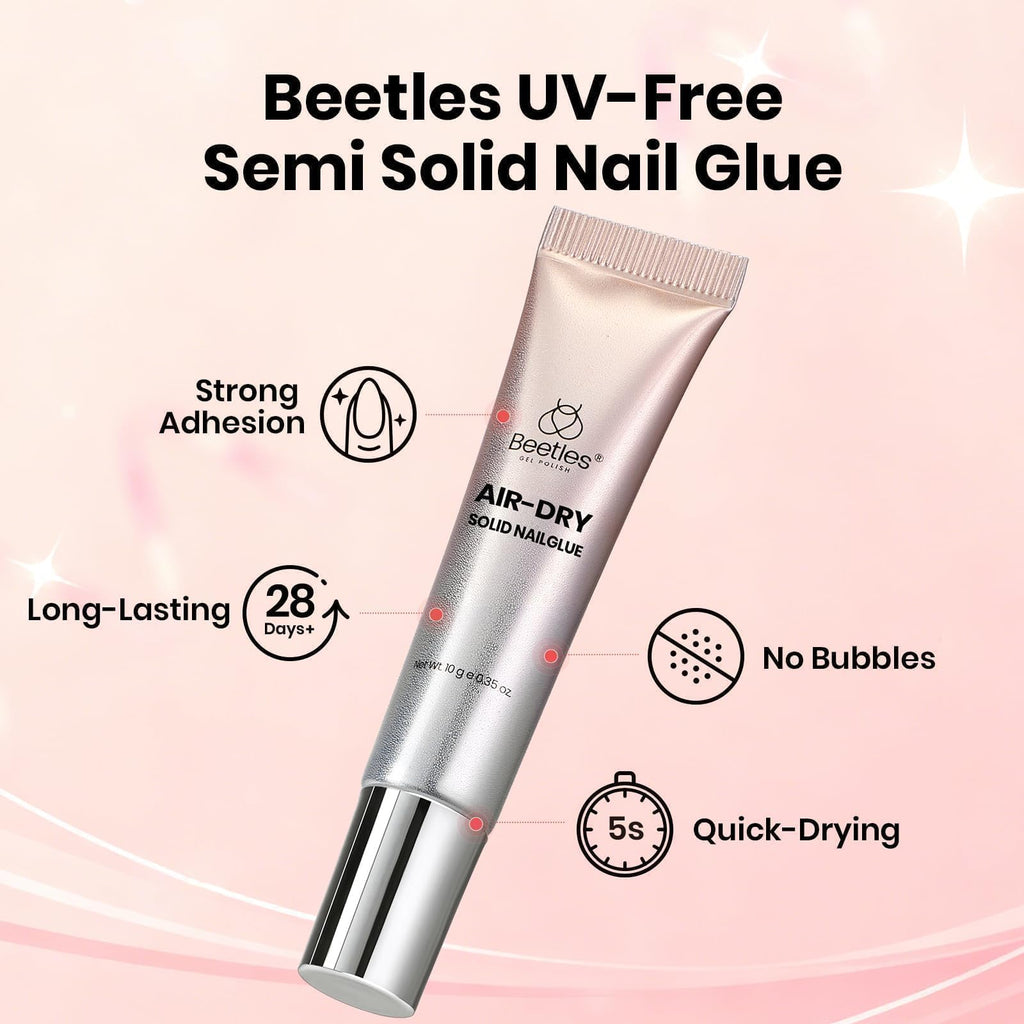 Beetles Semi Solid Nail Glue, 10g Super Strong Nail Glue for Press Ons | No UV Lamp Needed, Air-Dry Formula with Gap-Filling Texture for Easy Control, Quick-Drying Long-Lasting Hold