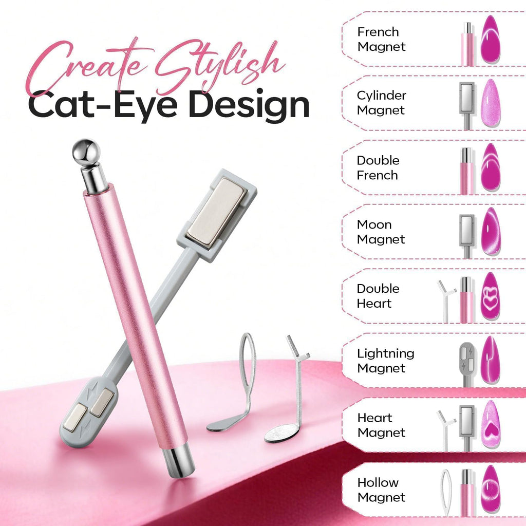Modelones Cat Eye Magnet for Fall Brown Cat Eye Gel Polish 5PCS | 3-in-1 Dual-head Magnet Pink Nail Magnet for Cateye Gel Polish, Side Light Wide Light Glass Glow Effects DIY Nail Art Tool