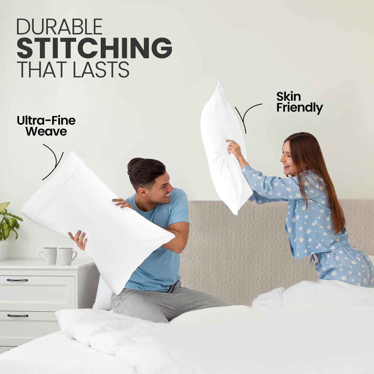 Pillow Covers Queen Size Set of 4, Soft and Comfy Pillow Cases, White | Hotel-Style Comfort, Extra Soft With Envelop Closure for Kids, Women & Men