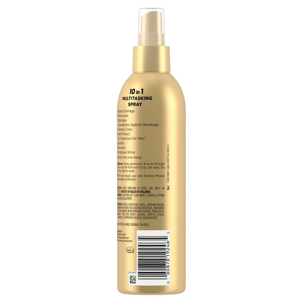 Pantene Miracle Rescue 10-in-1 Multitasking Spray, Heat Protection, 5.7 oz | Detangles, Repairs Damaged, Dry Hair, Improves Shine, Leave-In Conditioning Treatment with Keratin and Pro-Vitamin B5