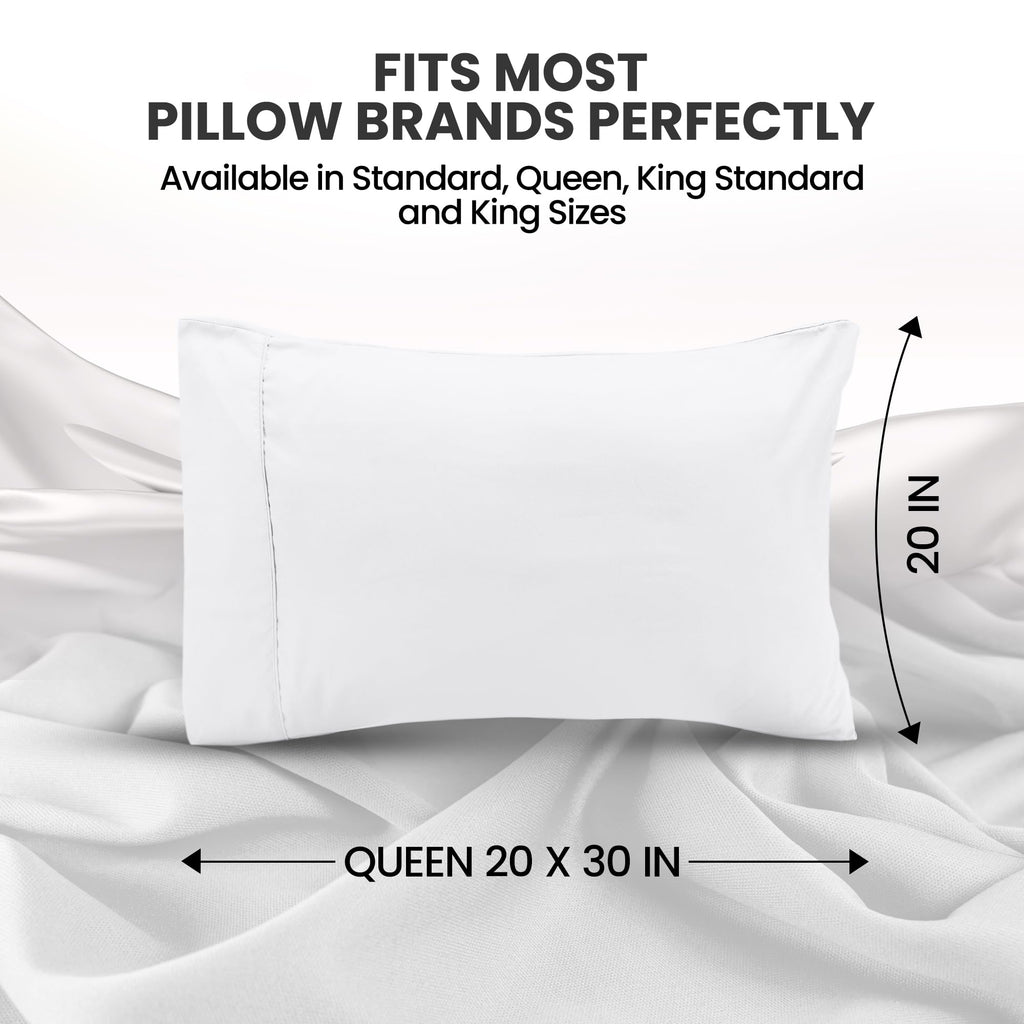 Pillow Covers Queen Size Set of 4, Soft and Comfy Pillow Cases, White | Hotel-Style Comfort, Extra Soft With Envelop Closure for Kids, Women & Men