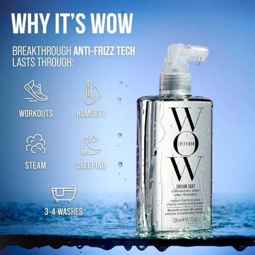 COLOR WOW Dream Coat – Anti-Humidity Frizz Control Spray for Glass Hair | Anti-frizz treatment and humidity-proofing spray delivers glassy-smooth, frizz-free hair. Heat activated, lasts 3-4 shampoos.