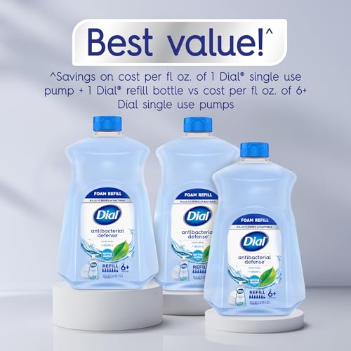 Dial Antibacterial Defense Foaming Hand Soap Refill, Spring Water, 52 Fl Oz | With aloe vera, dermatologist-tested, gentle on skin, free from parabens and SLS and SLES, moisturizing formula