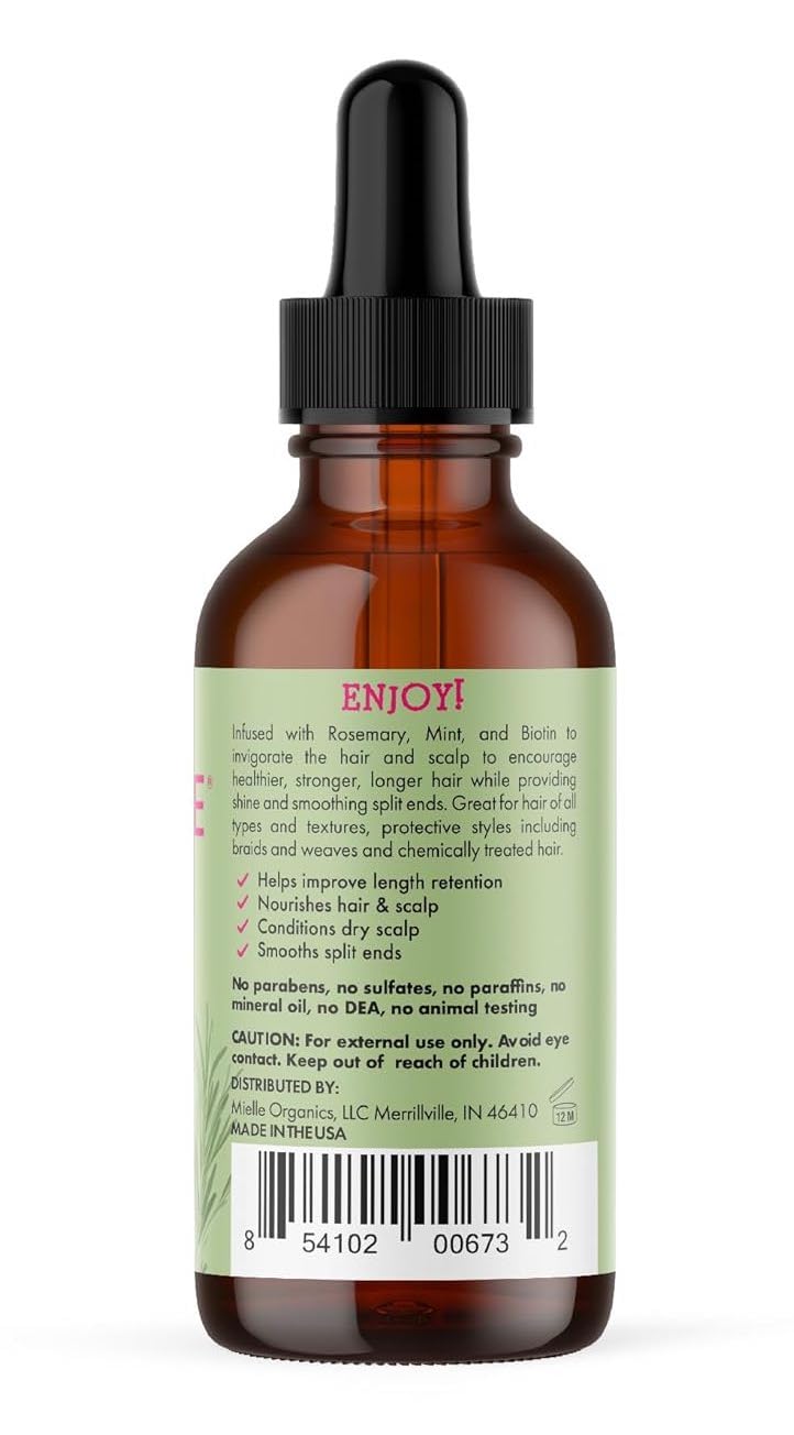 Mielle Organics Rosemary Mint Hair Oil with Biotin, 2 oz | Hair strengthening oil, with biotin & castor oil, dry scalp care, split end support, frizz smoothing