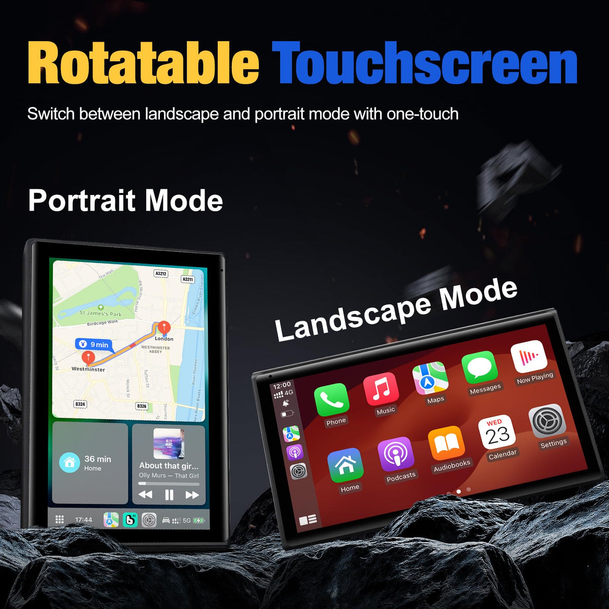 Carplay Screen for Car, 7 inch Wireless Carplay & Android Auto（Black） | Portable Touchscreen car play with Mirror Link，Bluetooth，Voice Control，Map Navigation，FM Transmit，Plug-and-Play car stereo