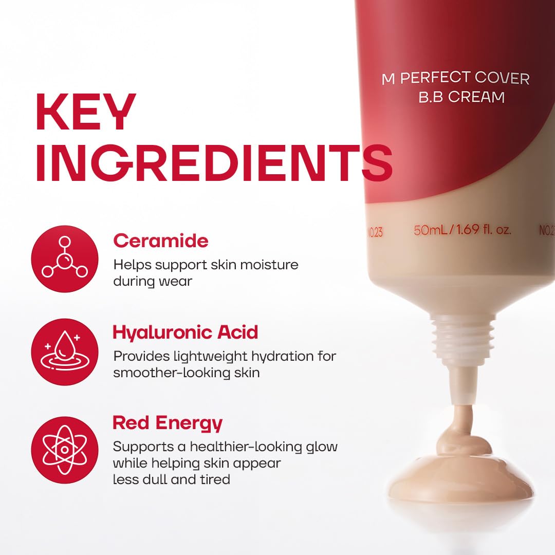 MISSHA M Perfect Cover BB Cream No.23 Natural Beige SPF 42 PA+++ 1.69 oz | Light-medium cool-neutral skin; tinted moisturizer for face, buildable coverage, smooth natural finish, daily wear