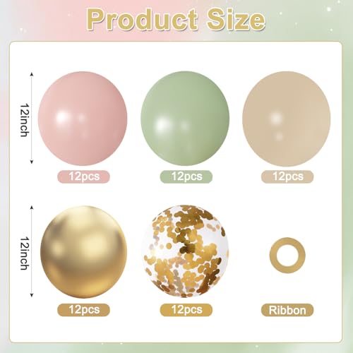 Sage Green Balloons for Boho Baby Shower Fairy Birthday Party Decorations | 60Pcs 12Inch Pink and Green Balloons Include Sage Green Pink Sand White Gold Confetti Balloons, Bridal Shower Decorations