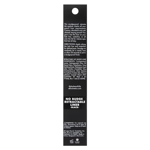 e.l.f. No Budge Retractable Eyeliner, Creamy, Ultra-Pigmented & Waterproof, Creates Bold & Defined Lines, Vegan & Cruelty-Free, Black