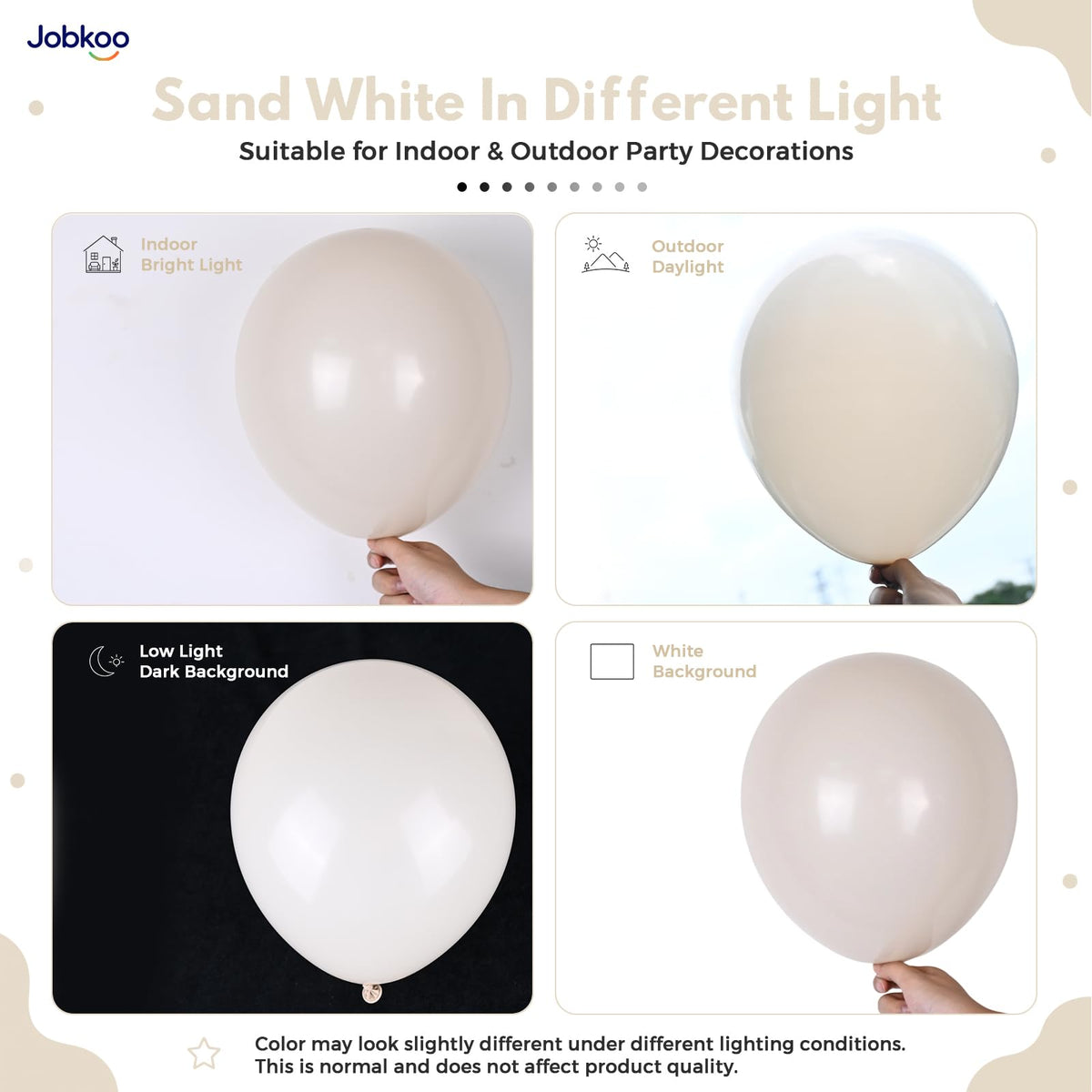 Jobkoo Sand White Balloons 12 Inch, 50 Pcs Boho Beige Cream Latex Balloon | Matte Retro White Sand Neutral Helium Balloons for Birthday Wedding Baby Bridal Shower Wedding Anniversary Party Decoration