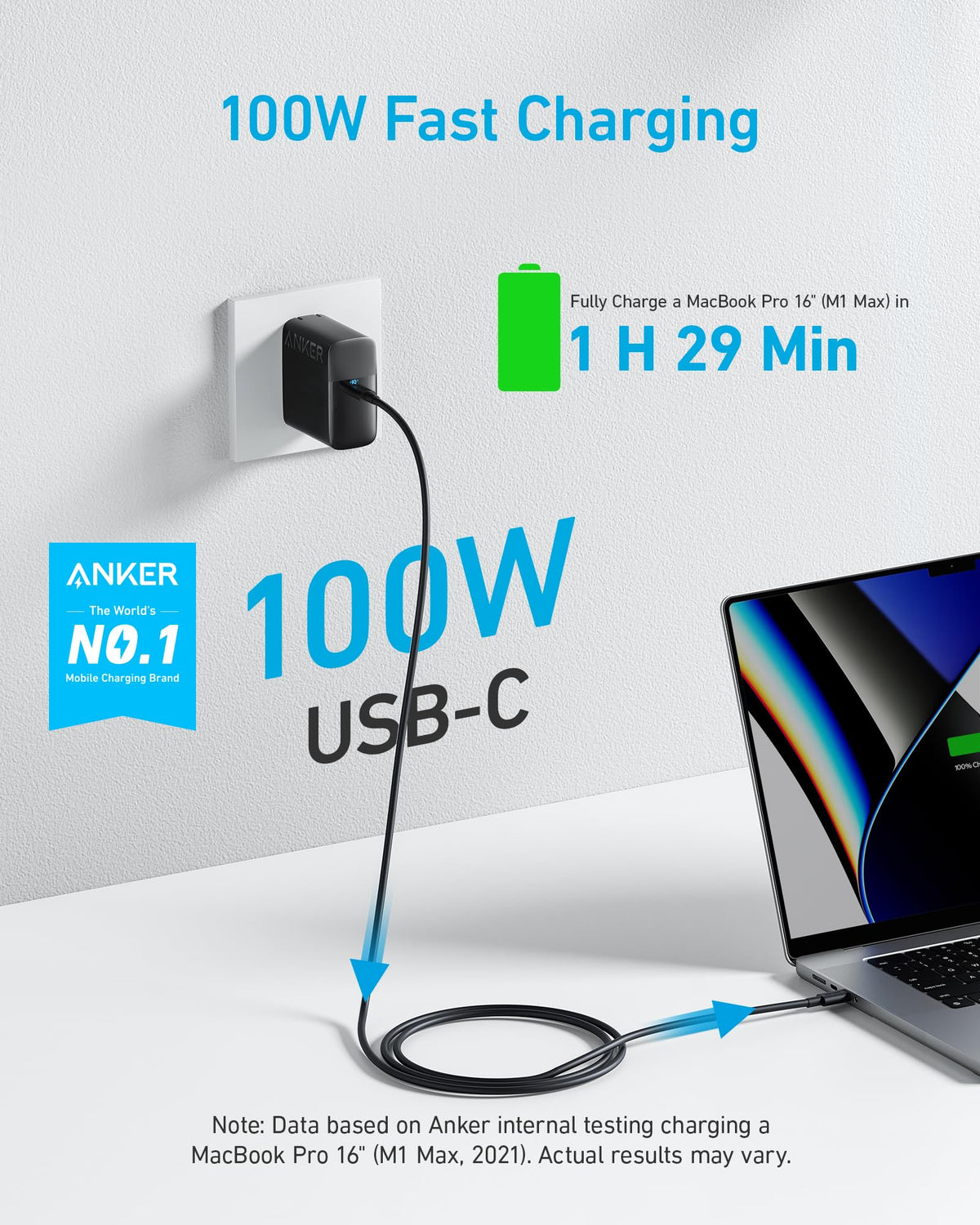 Anker Laptop Charger, Compact Foldable 100W USB C Charger with 5FT Cable | High-Speed for MacBook Pro/Air, Samsung Galaxy, iPhone 18 Pro/17/16, iPad Pro, and More