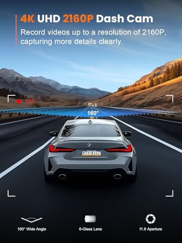 galphi 4K Dash Cam Front, 5GHz WiFi, 32GB Card Included, Mini Dashcam | Screen-Free, APP Control, 160° Wide Angle, G-Sensor, Loop Recording, 24H Parking Monitor, Night Vision, Easy Install