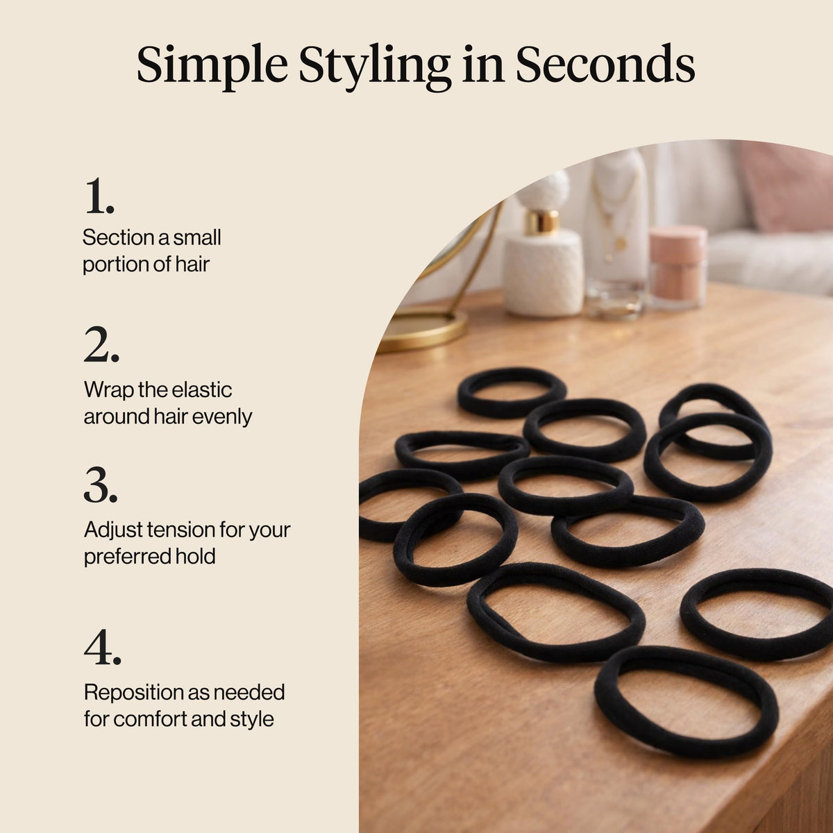 Kitsch Elastic Hair Ties No Damage | Stretchable Hair Bands - Black, 12pcs | Strong All-Day Hold Hair, Rubber Bands For Hair, Ponytail Holders | Hair Accessories for Everyday Use