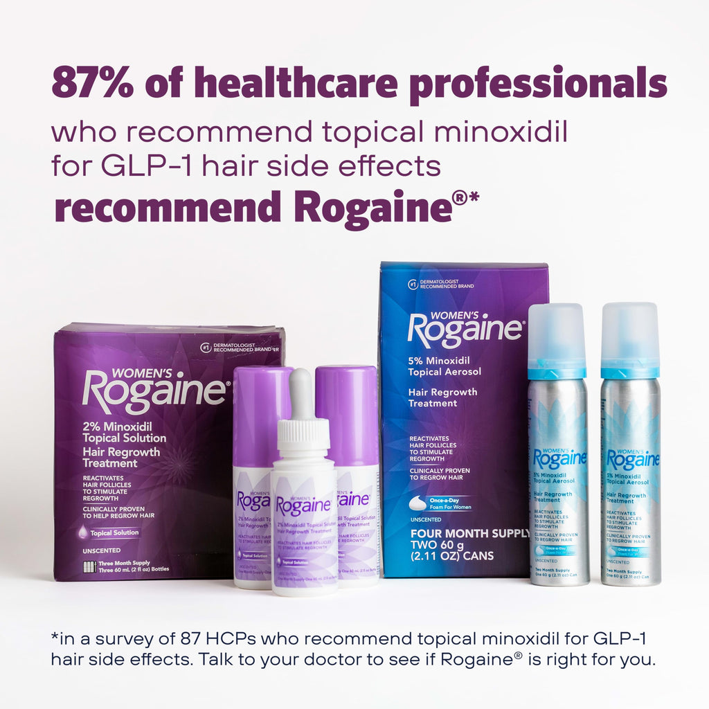 Women's Rogaine 5% Minoxidil Topical Foam, Unscented, 2 x 2.11 oz | Once-a-Day Hair Loss Treatment for Women, Regrow Fuller, Thicker Hair, Unscented, 4-Month Supply
