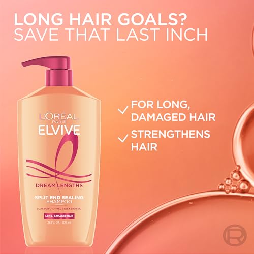 L'Oreal Paris Elvive Dream Lengths Shampoo and Conditioner Set, Seals Split Ends, Hydrating & Strengthening Hair Repair, Fine Castor Oil and Vitamins B3 and B5, 56 Fl Oz Set