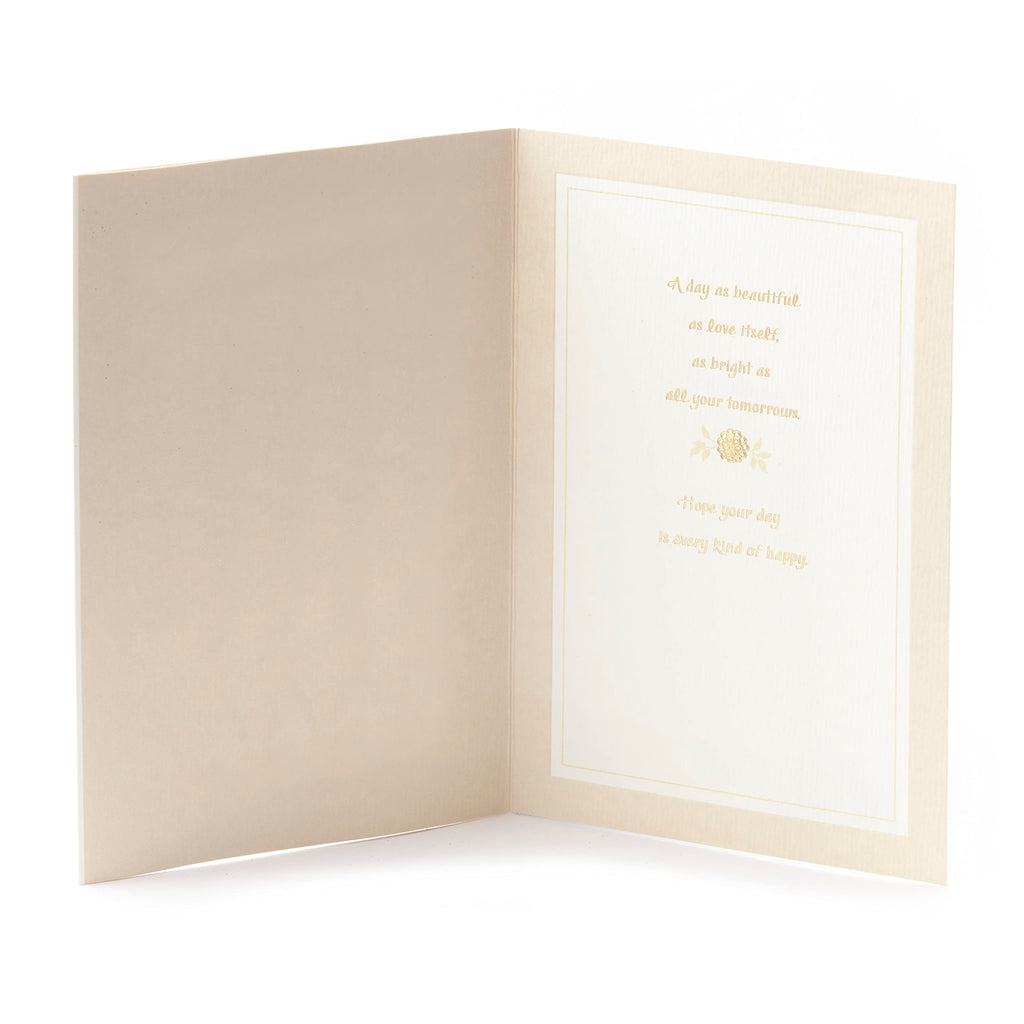 Hallmark Wedding Card (Mr. & Mrs.) | Die-cut Floral and Heart Pattern, Glittery Gold Backdrop, Envelope Included, High Quality Paper, Card Measures 5.8" X 8.3"