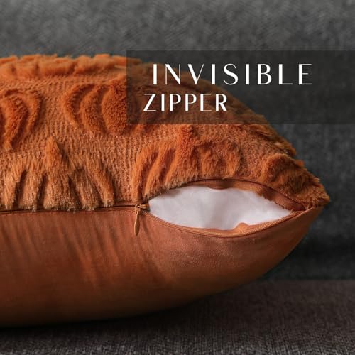 DFXSZ Fall Pillow Covers 18x18 2Pcs Rust Pumpkin Fall Decorations for Home | Fall decor Set of 2 Throw Pillow Cases Soft Plush Faux Fur Wool Couch Cushion for Chair Sofa Bedroom Living Room Home Decor