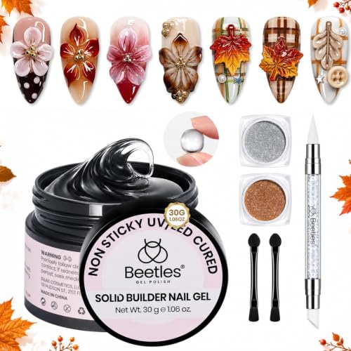 Beetles 3D Gel Nail Art, 30g Clear Solid Builder Nail Gel & Sculpting Pen | 5 in 1 Non-Sticky Hand Sculpting Building 3D Nail, for Beginner DIY UV Nails at Home, Crystal Orb Gifts for Women