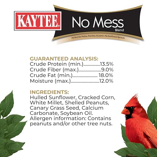 Kaytee Wild Bird No Mess Food Seed Blend for Cardinals, 10 Pound | Cleaner feeding. No mess bird seed. Shell-free, 100% edible, no grow bird seed