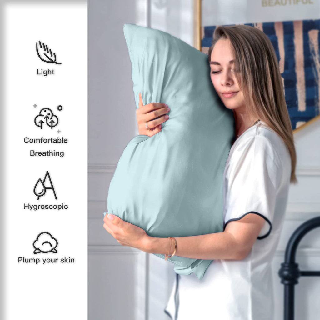 Suatien Mulberry Silk Pillowcase for Hair and Skin Standard Size, Haze Blue | Fits 20x26 Inches Pillows, Hypoallergenic, Smooth, Cooling Pillow Covers for Hot Sleepers with Hidden Zipper, Women Men Gift