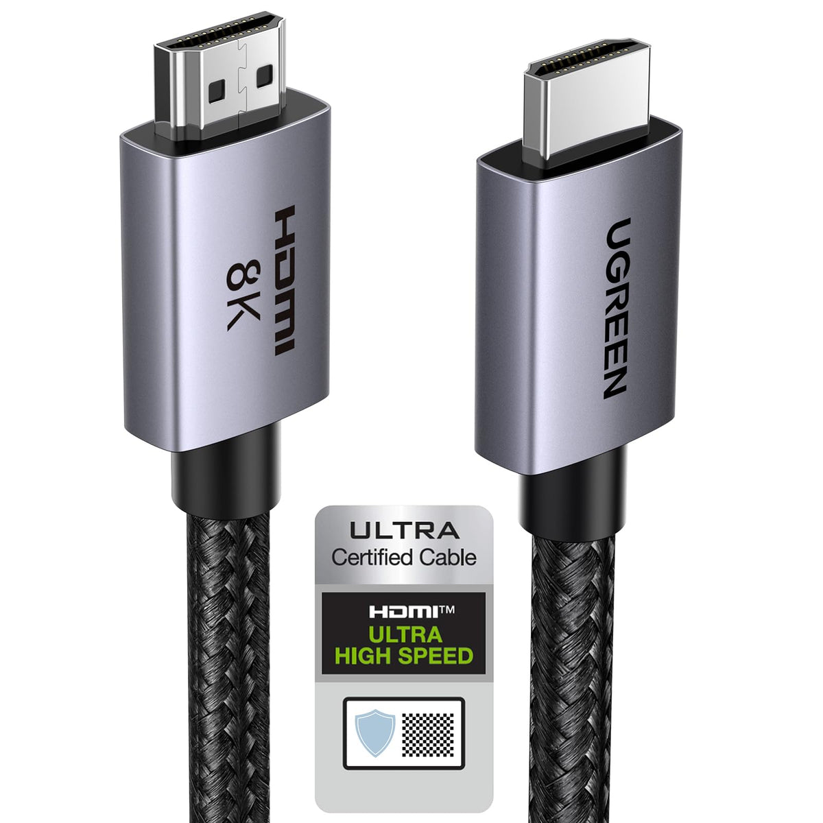 UGREEN 8K HDMI 2.1 Cable 48Gbps 6.6FT, Certified Ultra High Speed HDMI Cord | Aluminum, 4K@240Hz 120Hz 10K 8K@60Hz, HDCP 2.2&2.3, eARC HDR 10 Dolby Compatible with PS5/Blu-ray/Roku TV/Switch 2/Mac mini