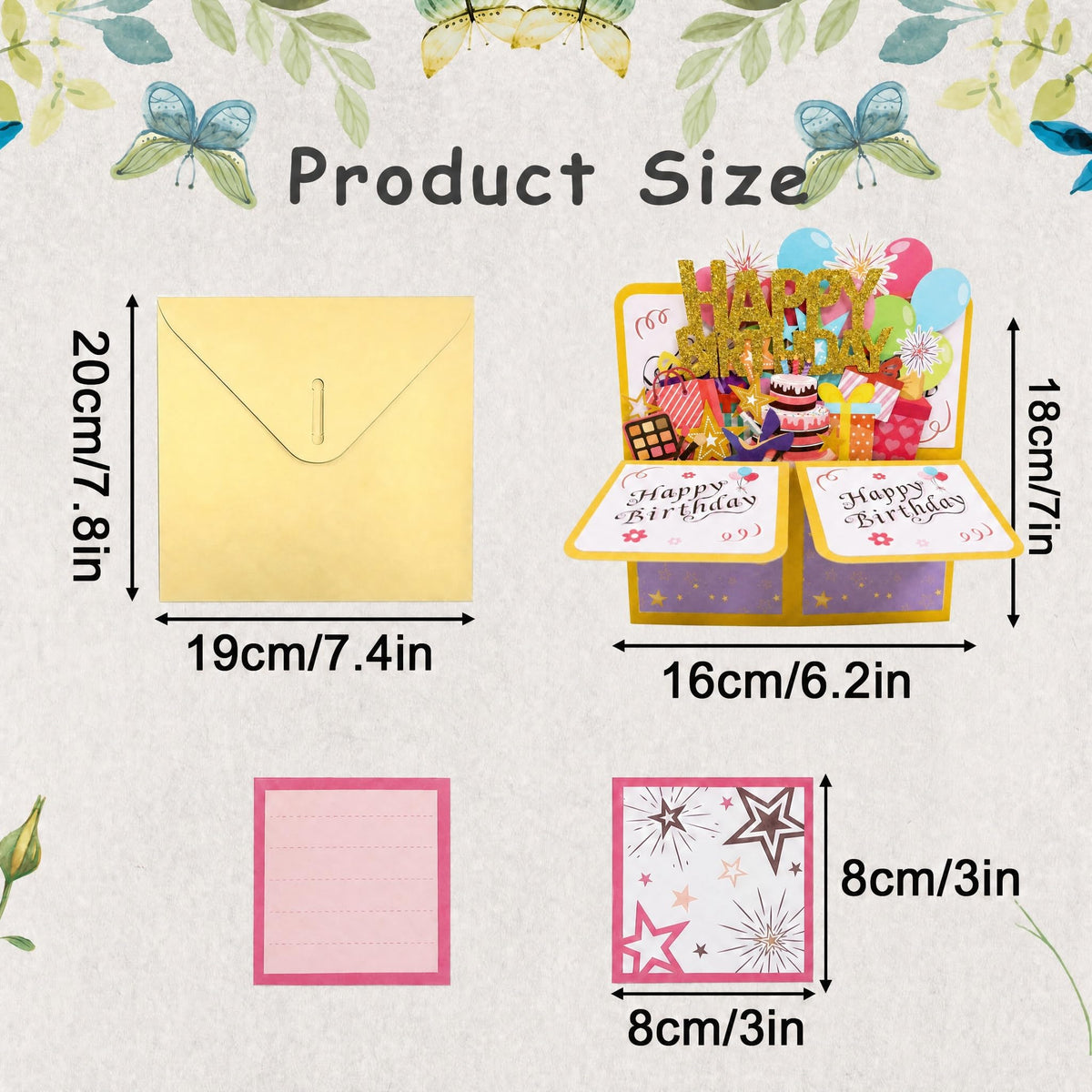 ROBBEAR Funny Happy Birthday Pop Up Card, Sweet 3D Birthday Gift Box for Adults and Kids with Envelopes, Unique Handmade Foldable Celebration Cards for Daughter, Son, Mom, Dad, Friend