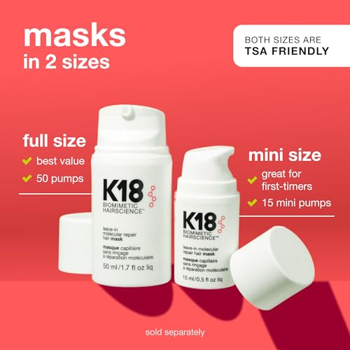 K18 Leave-In Molecular Repair Hair Mask | Peptide Hair Treatment Mask Repairs Bleach, Color, Chemical Services, Heat Damage In 4 Minutes