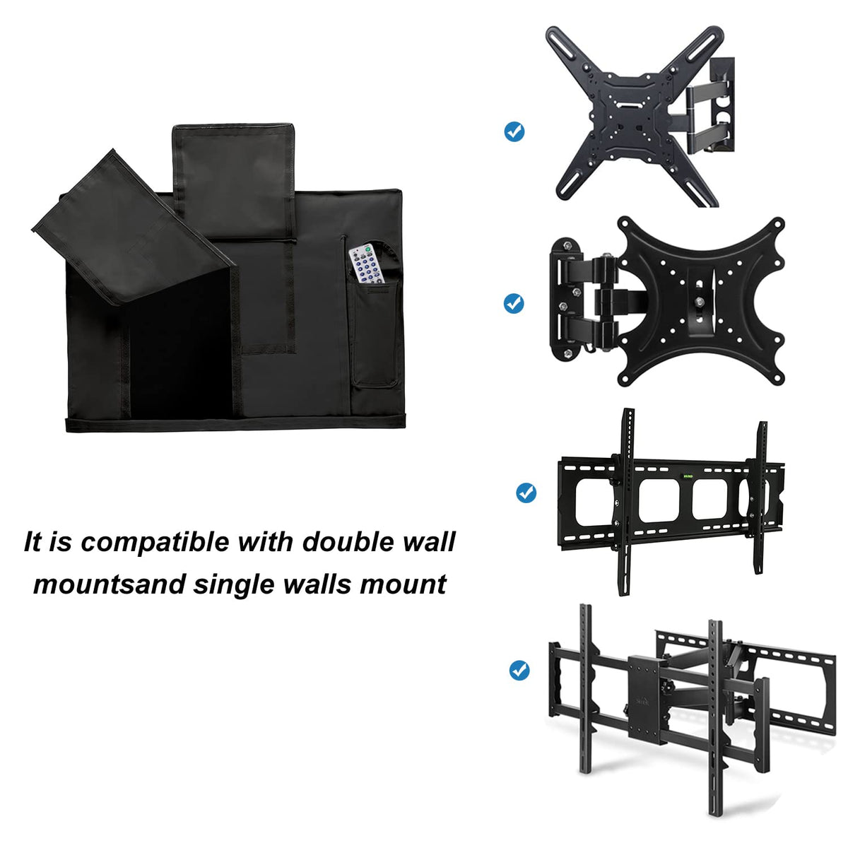iBirdie Outdoor TV Cover 52 to 55 inch Weatherproof and Waterproof | Black, 52"L x 31"H Cover Size, 600D Thick Fabric, Outside Flat Screen Protector with Bottom